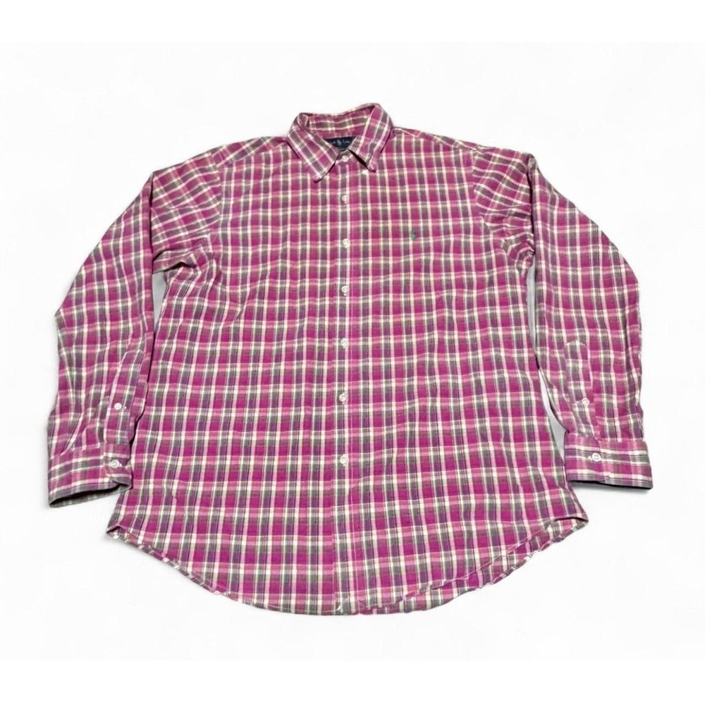 Ralph Lauren Custom Fit Mens L/G Pink Plaid Long Sleeve Button Down Shirt